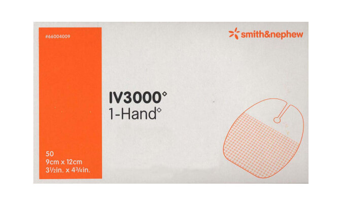 Повязка пленочная Opsite I.V. 3000 1-Hand для периферических и центральных катетеров, стерильная, 12х9см, 50шт, 66004009