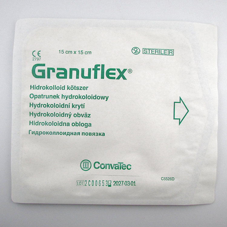 Повязка Грануфлекс (Granuflex) 15х15см, гидроколлоидная стерильная для хронических экссудативных ран, 187632