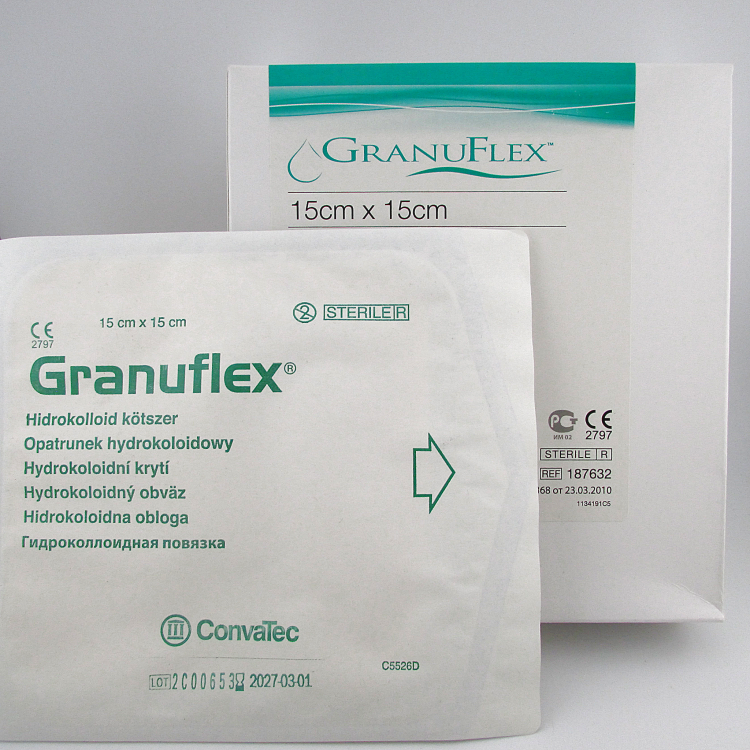 Повязка Грануфлекс (Granuflex) 15х15см, гидроколлоидная стерильная для хронических экссудативных ран, 187632