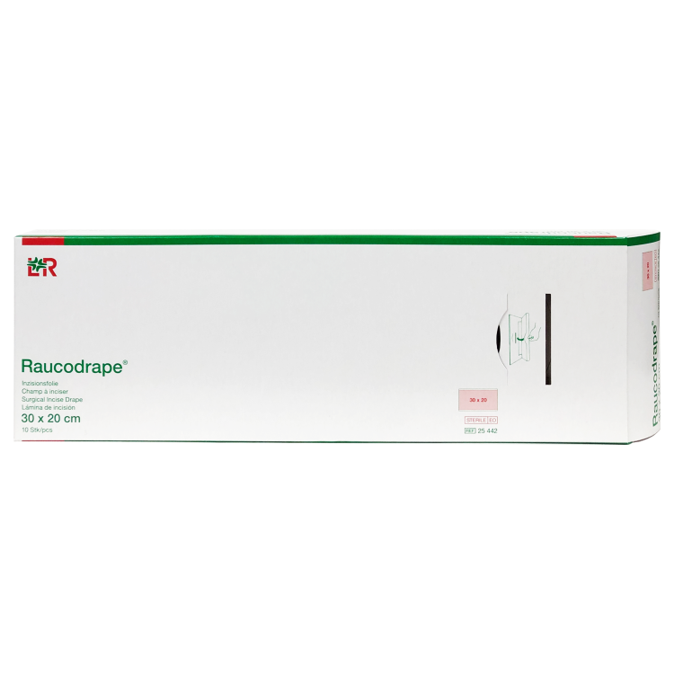 Пленки стерильные прозрачные для защиты операционного поля. "Раукодрейп инцизная пленка" (Raucodrape incision film), 30 х 20 см, 10 штук в упаковке, 25442