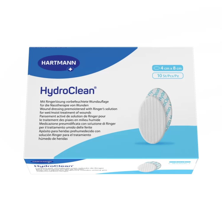 Повязка гидроактивная HydroClean (Гидроклин) с раствором Рингера и антисептиком, 4х8см