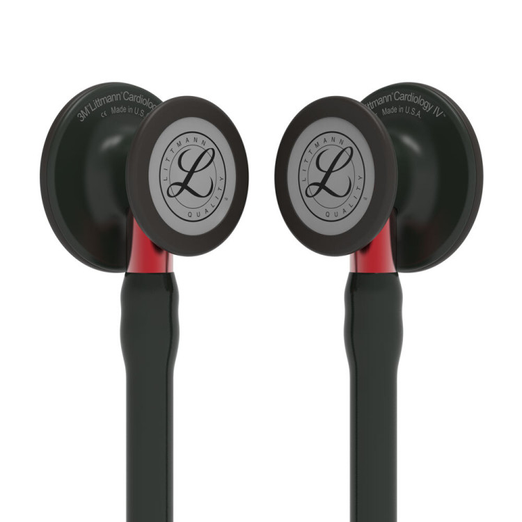 Стетоскоп Littmann Cardiology IV, двухканальная трубка цвет черный, двусторонняя головка цвет черный, ствол красный, 69см, 6200