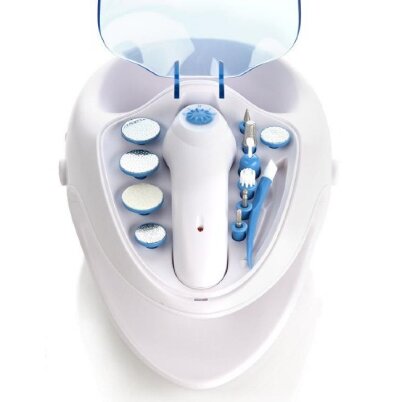 Машинка для маникюра и педикюра Nail Spa, встроенная ванночка, в комплекте 11 насадок, шлифует, полирует ногти, KZ0148