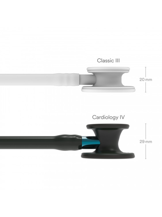 Стетоскоп Littmann Cardiology IV, двухканальная трубка цвет черный, двусторонняя головка цвет черный, ствол голубой, 69см, 6201