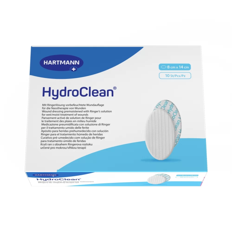 Повязка гидроактивная HydroClean (Гидроклин) с раствором Рингера и антисептиком, 8х14см, 609230