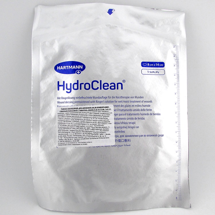 Повязка гидроактивная HydroClean (Гидроклин) 8х14см, с раствором Рингера и антисептиком, 609230
