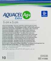 Повязка с серебром Аквасель Экстра Ag Плюс (Aquacel extra Ag+), стерильная, антимикробное действие, очищает рану, 5х5 см, 413566