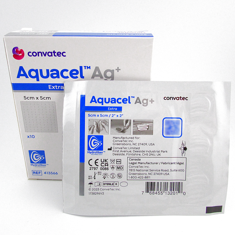 Повязка с серебром Аквасель Экстра Ag+ (Aquacel extra Ag+) 5х5 см, стерильная антимикробная, 413566