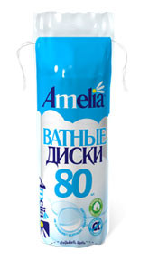 Диски ватные круглые Амелия, для снятия косметики, не оставляют волокон на коже, впитывает, очищает, 80шт