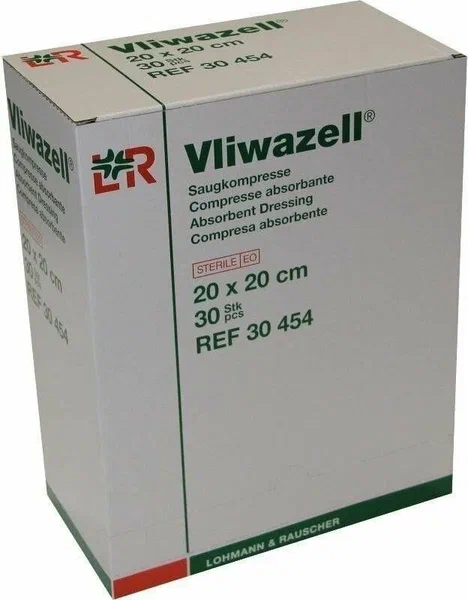 Повязка Фливацель (Vliwazell) абсорбирующая, для ран с высокой экссудацией, стерильная, 20х20см, 30шт, 30454