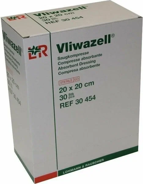 Повязка Фливацель (Vliwazell) абсорбирующая с сильным впитывающим действием, стерильная, 20х20см, 30шт, 30454