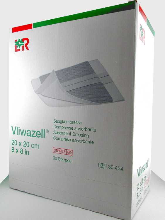 Повязка Фливацель (Vliwazell) абсорбирующая, для ран с высокой экссудацией, стерильная, 20х20см, 30шт, 30454