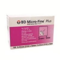 Иглы BD МикроФайн Плюс для шприц-ручки, для инъекций инсулина, размер 31G 5 мм х 0,25 мм, 100 шт. в уп.