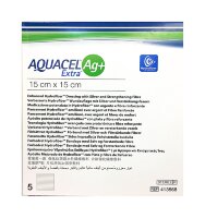 Повязка с серебром Аквасель Экстра Ag Плюс, стерильная, антимикробное действие, очищает рану, 15х15 см, 5 шт., 413568