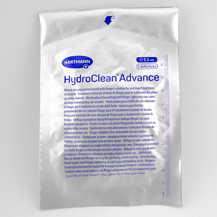 Повязка HydroClean Advance (Гидроклин Эдванс) д 5.5см, с раствором Рингера и антисептиком, 609666
