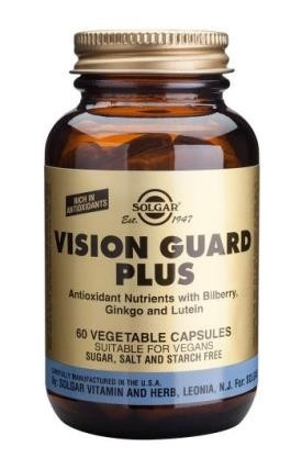 Vision Guard Plus Solgar сохраняет здоровье глаз, источник витаминов А, С, Е, В 2, ниацина, лютеина, цинка, меди, 60шт