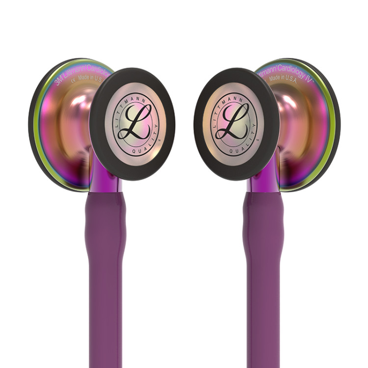Стетоскоп Littmann Cardiology IV с сливовой трубкой, длиной 69 см, акустическая головка радужная, стебель фиолетовый, 6205