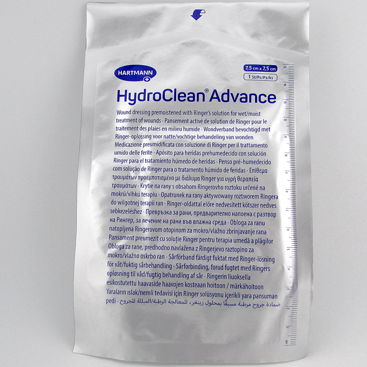Повязка HydroClean Advance (Гидроклин Эдванс) 7.5х7.5см, с раствором Рингера и антисептиком, 609668