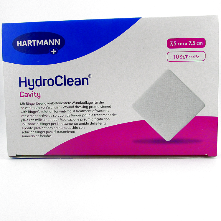 Повязка гидроактивная HydroClean Cavity (Гидроклин кэвити) 7.5х7.5см, с раствором Рингера и антисептиком, 609008