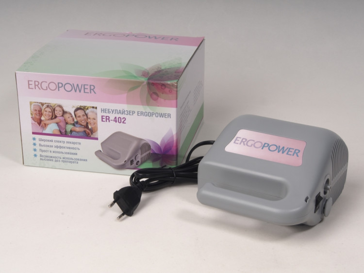 Небулайзер компрессорный Ergopower ER-402 для аэрозольной терапии верхних дыхательных путей, серый