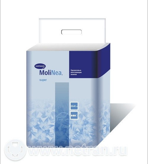 Пеленки MoliNea super (МолиНеа супер) впитываемочтью 3 капли, размер 40х60см, 100 штук, 163100