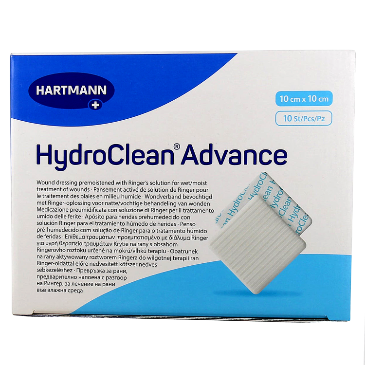 Повязка HydroClean Advance (Гидроклин Эдванс) 10х10см, с раствором Рингера и антисептиком, 609672