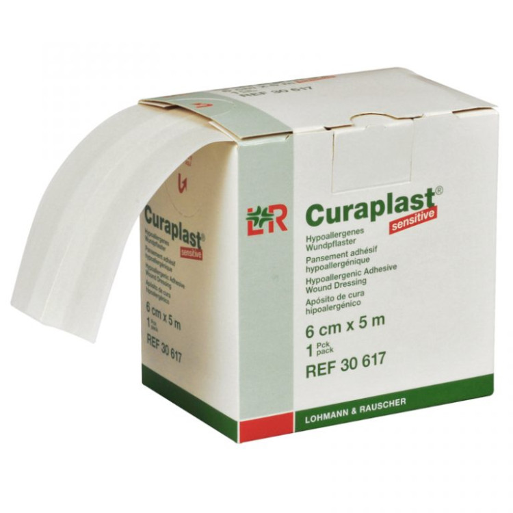 Пластырь Curaplast (Курапласт) для чувствительной кожи с подушечкой для закрытия мест инъекций рулон 6см х5м, 30617