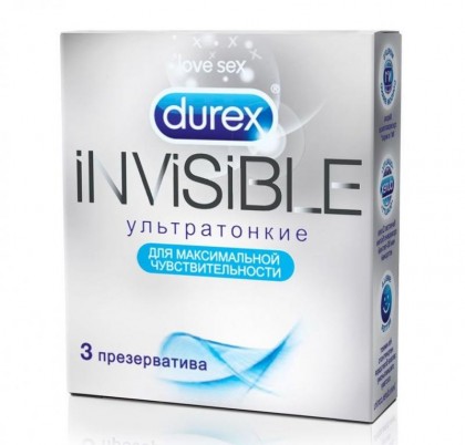 Презервативы Durex / Дюрекс Инвизибл, натуральный латекс, ультратонкие, максимальная чувствительность, 3 шт.