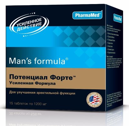 Потенциал форте Мен-с формула усиленная формула для мужских гормонов, 1200мг, 15шт