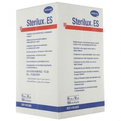 Салфетки марлевые Sterilux ES (Стерилюкс ЕС) нестерильные 8-ми слойные с подвернутой кромкой, 10х10см, 100шт, 418804