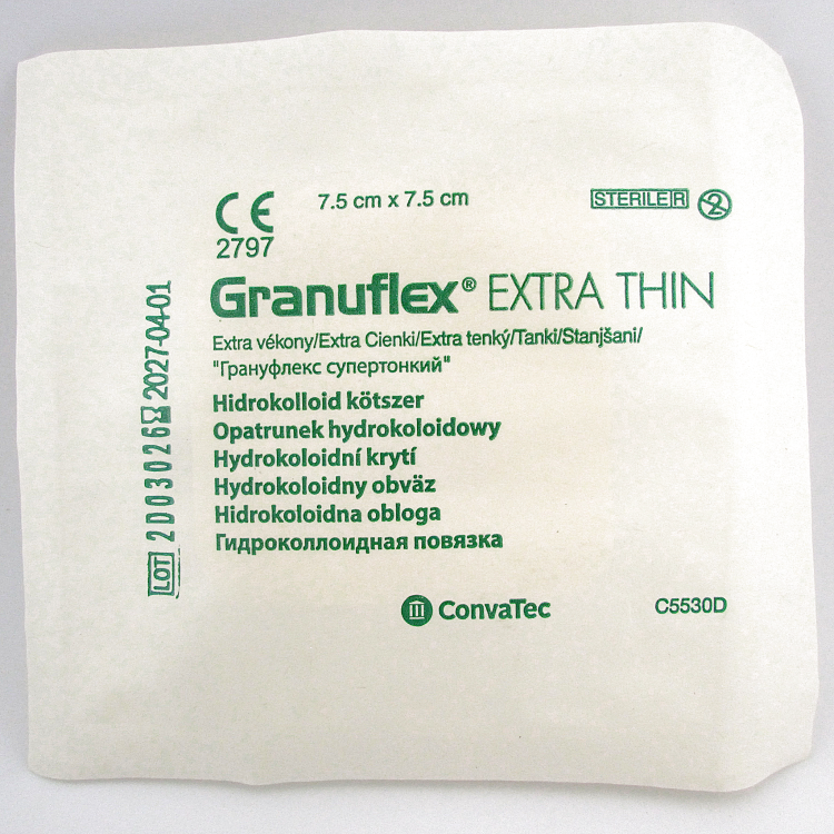 Повязка Грануфлекс (Granuflex xthin) 7.5х7.5см, супертонкая гидроколлоидная для слабо экссудативных ран, 187951