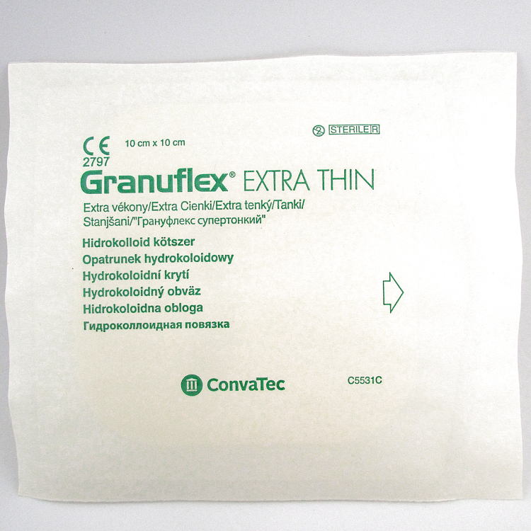 Повязка Грануфлекс (Granuflex xthin) 10х10 см, супертонкая гидроколлоидная для слабо экссудативных ран, 187954