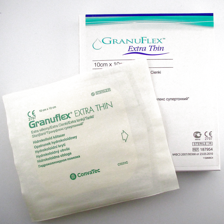 Повязка Грануфлекс (Granuflex xthin) 10х10 см, супертонкая гидроколлоидная для слабо экссудативных ран, 187954