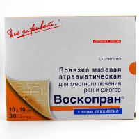 Повязка Воскопран атравматическая, с мазью Левометил, сетчатая, стерильная, 10х10см