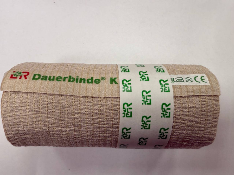 Бинт эластичный Dauerbinde K (Дауэрбинде К) большой растяжимости , телесный, 12см х7м, 105911