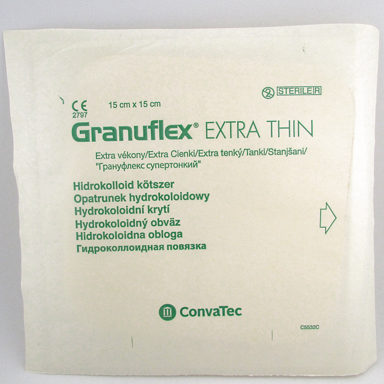 Повязка Грануфлекс (Granuflex xthin) 15х15 см, супертонкая гидроколлоидная для слабо экссудативных ран, 187956