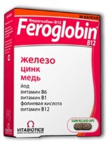 Фероглобин-B12 для профилактики и анемии, обеспечивает биодоступность железа и стимулирует кроветворение, 30шт