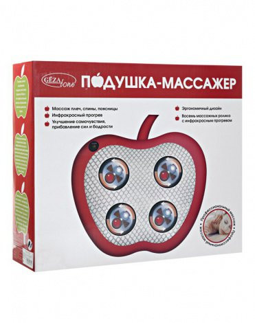 Массажер - подушка Gezatone Яблоко, массаж шеи, плеч, спины и поясницы, с инфракрасным излучением, цвет зеленый, AMG393G