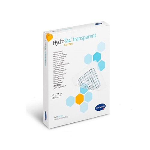Повязка HydroTac transparent comfort (ГидроТак транспарент комфорт) гидрогелевая прозрачная самоклеящаяся для сухих ран 10х20см, 10шт, 685922