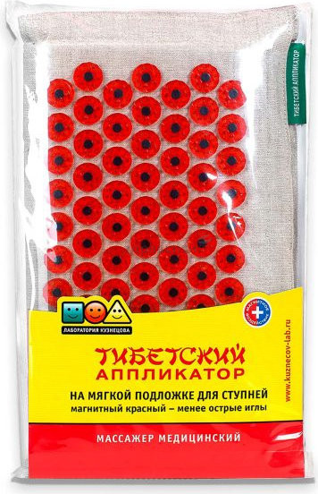 Иппликатор Кузнецова Тибетский на мягкой подложке для ступней, размер 37х24х3см, красный