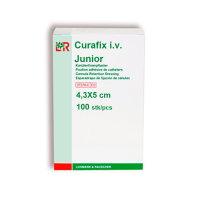 Пластырь Curafix iv Junior (Курафикс Ай Ви Джуниор)катетеров и канюль у детей, стерильный с прозрачным пленочным окошком , 4,3 х 5см, 100шт, 31883