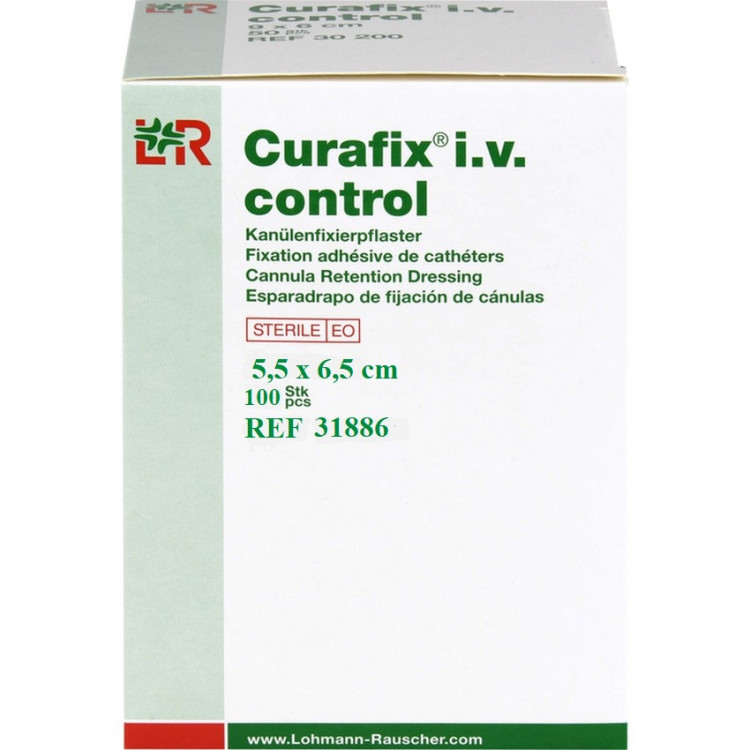 Пластырь Curafix iv CONTROL (Курафикс Ай Ви Контроль) с U-образным вырезом, стерильный с прозрачным пленочным окошком , 5,5 х 6,55см, 100шт, 31886