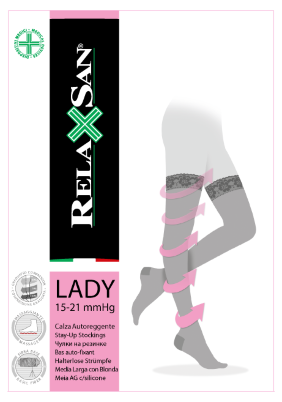 Чулки Relaxsan Basic Stay-Up Lady полупрозрачные на резинке 1-го класса компрессии с массажной стелькой, 960А