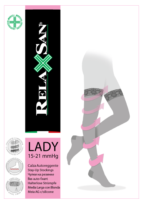 Чулки Relaxsan Basic Stay-Up Lady полупрозрачные на резинке 1-го класса компрессии с массажной стелькой, 960А