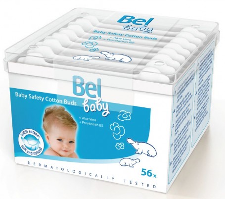 Ватные палочки Bel Baby safety cotton buds детские безопасные для очищения ушей и носа ребенка, 56шт, 187279