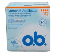 Тампоны с аппликатором ob / Оби, Compact Applicator Super, спиралевидные желобки, надежная защита, 16 шт.