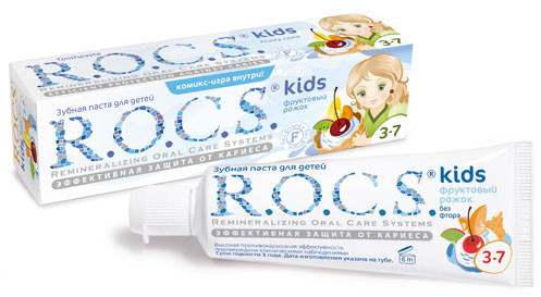 Паста зубная детская Рокс / Rocs kids руктовый рожок, со вкусом мороженого, без фтора, от 3 до 7 лет, 45г