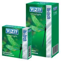 Презервативы ультратонкие Визит / Vizit hi - tech ultra light, с накопителем, цилендрические, прозрачные, 3шт
