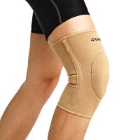 Бандаж Orlett EKN-212 на коленный сустав эластичный с фиксирующей подушкой и ребрами жесткости, бежевый