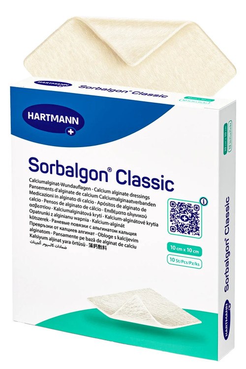 Повязка Сорбалгон (Sorbalgon Classic) из волокон кальция-альгината для экссудирующих и кровоточащих ран 10х10см, 999013